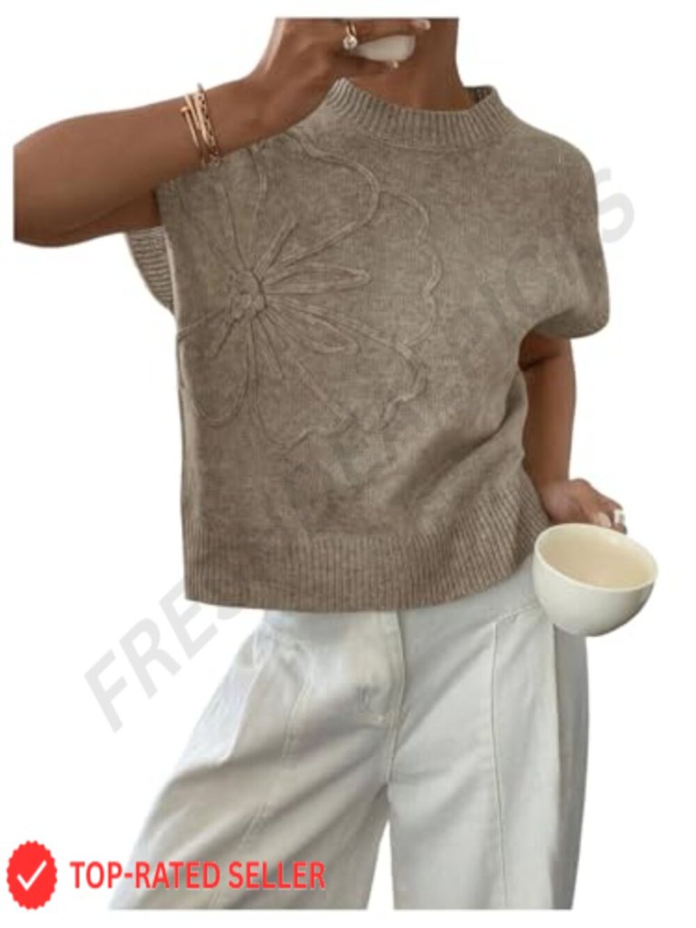 Women's Short Sleeve Business Casual Ribbed Knit Sweater Pullover
